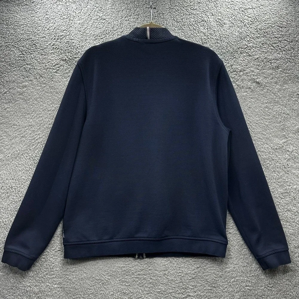 Ted Baker London Mens Large Navy Blue Full Zip Bomber Jacket Leaf Lining Comfort